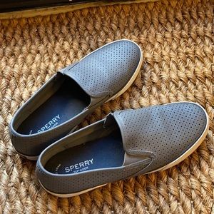Sperry Top Sider Gray Leather Slip On Sneakers